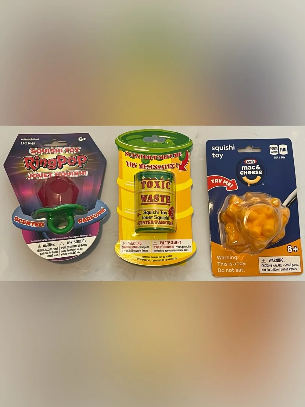 Squishy NeeDoh 3 piece bundle Mac n Cheese Ring Pop Toxic waste slime squishies